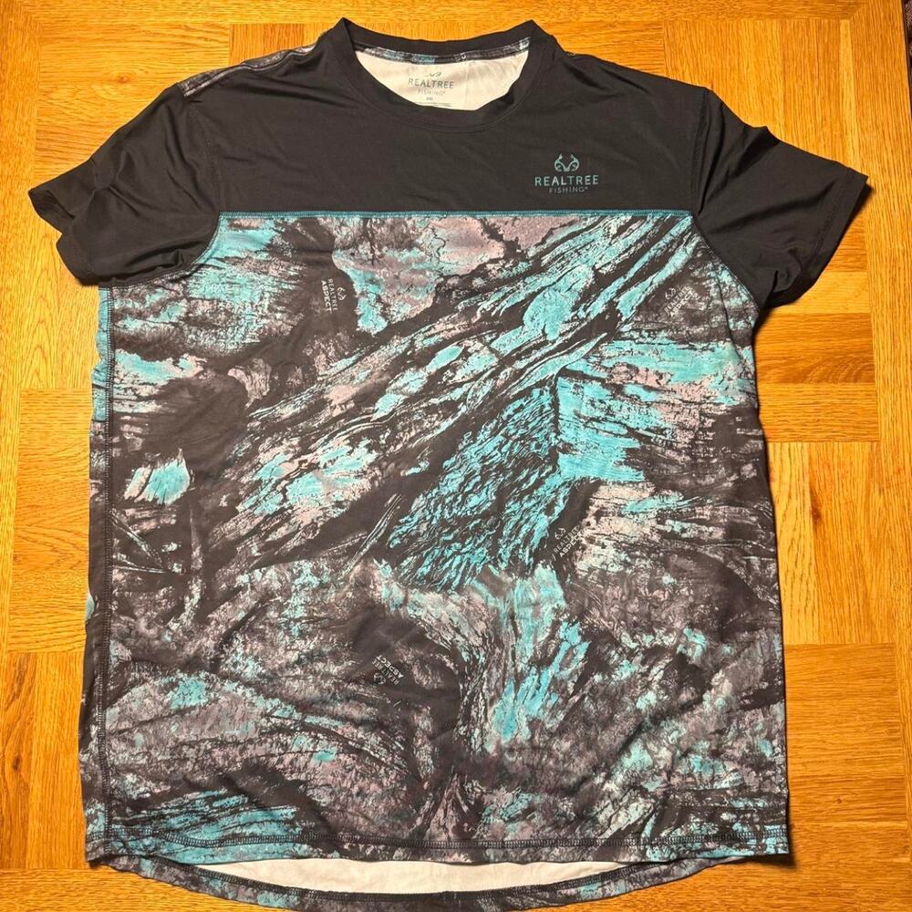 Realtree fishing aspect camo performance Shirt 2XL Black Teal